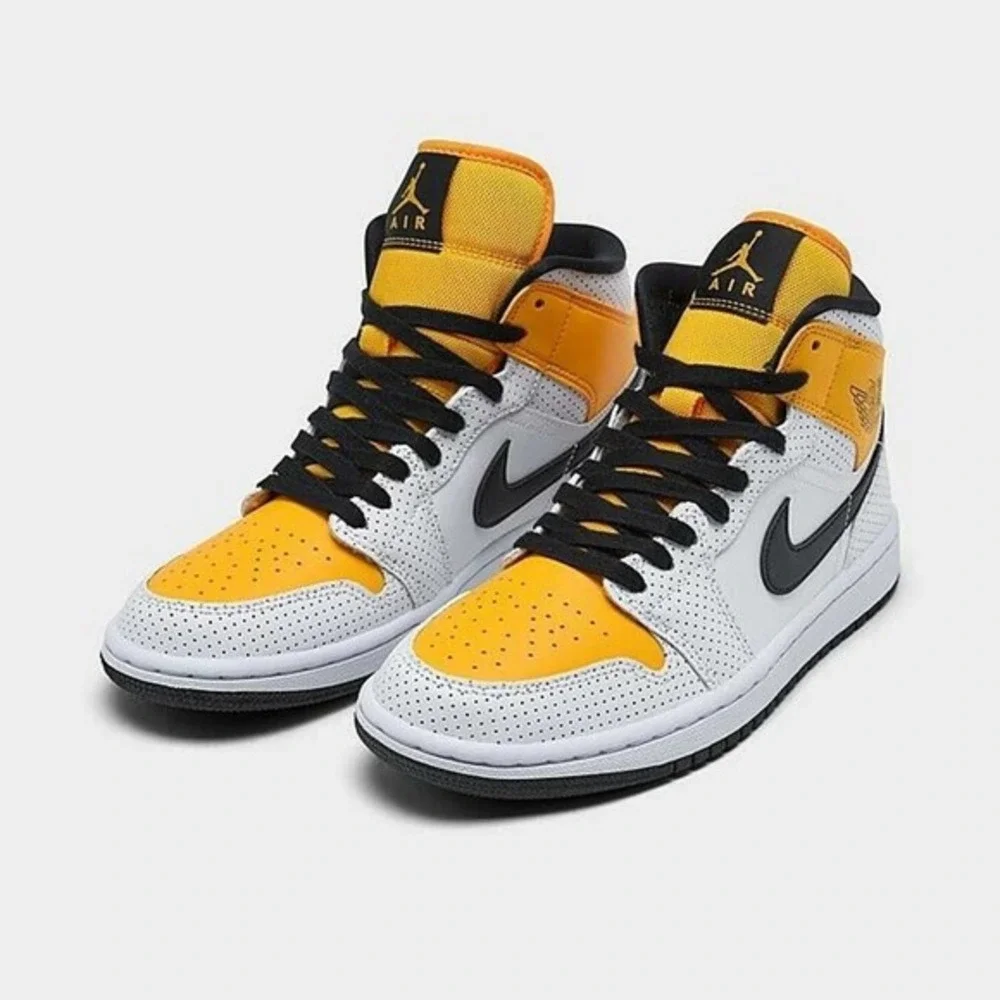 New Nike Air Jordan 1 Mid Perforated White University Gold [BQ6472-107 11.5W/10M
